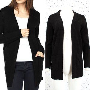 Open Front Knit Sweater Cardigan with Pockets Black